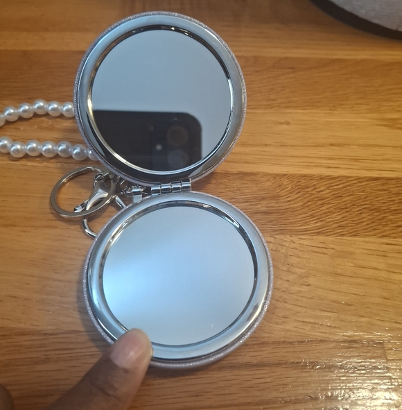 Bling and Faux Pearl Chunky Bag Charm With Mirror - Picture 2 of 6